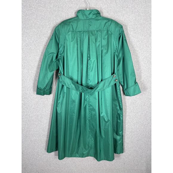 80s Vintage J Gallery Trench Coat 7 8 Emerald Shiny Oversized Pleated Swing Loud - Picture 10 of 12